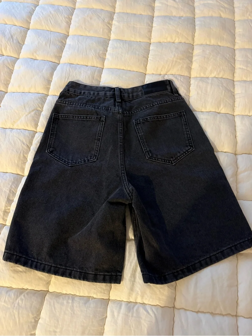 High-Waisted Black Denim Long Shorts